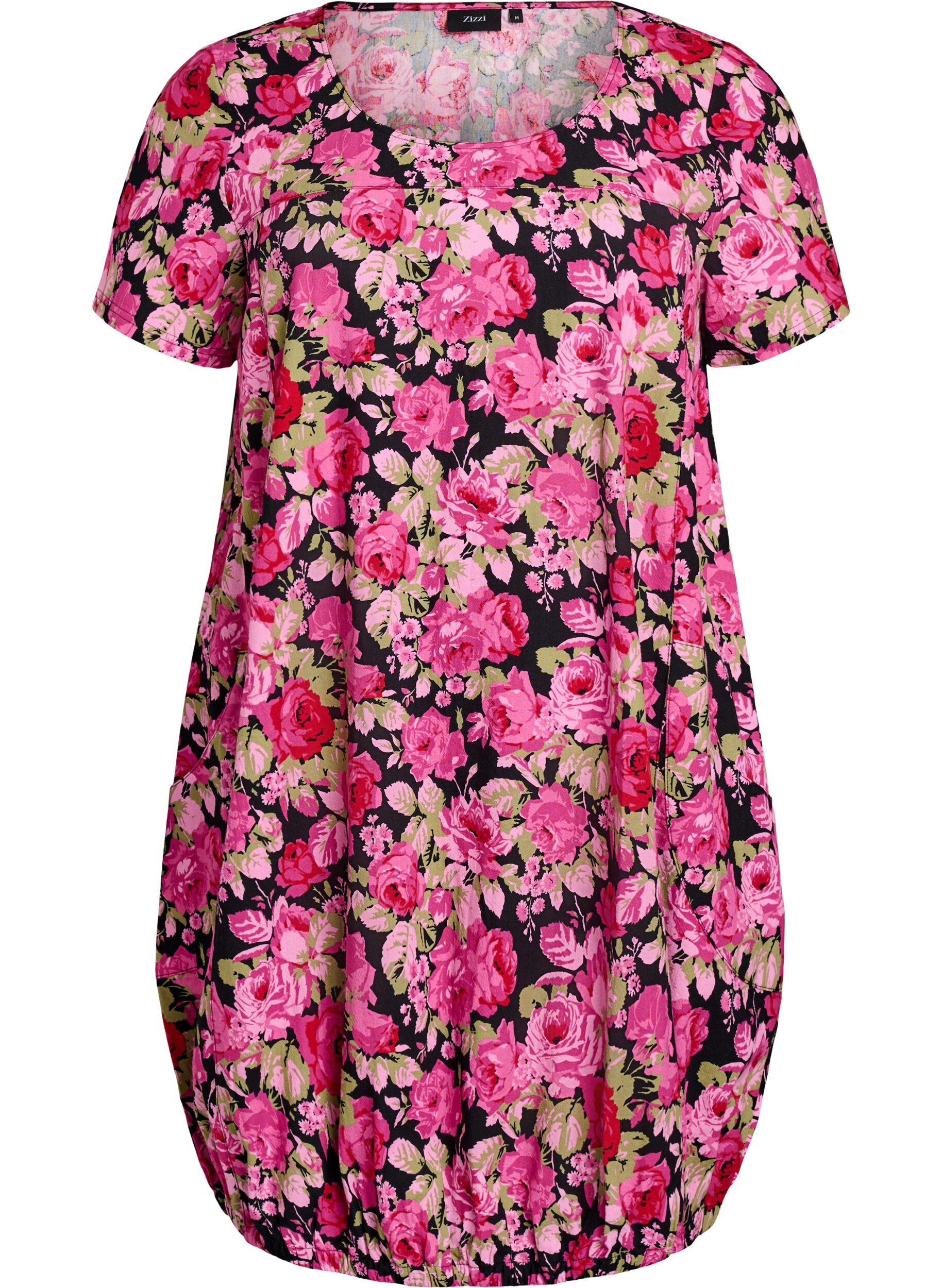 Kurz&auml;rmliges Baumwollkleid mit Aufdruck