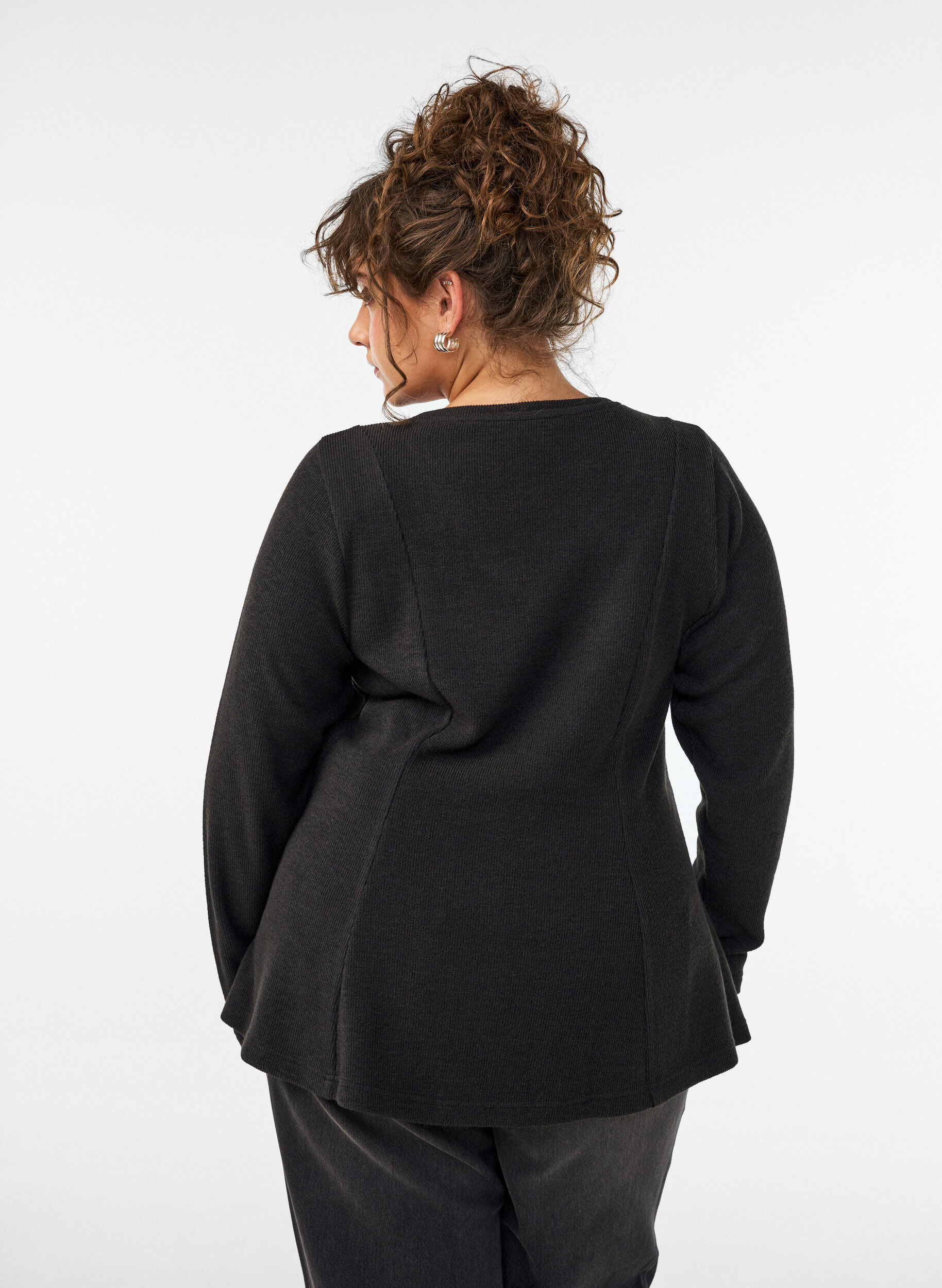 ZizziBluse aus Jersey mit gerippter Struktur und A-Linien-Passform, Schwarz, Model image number 2