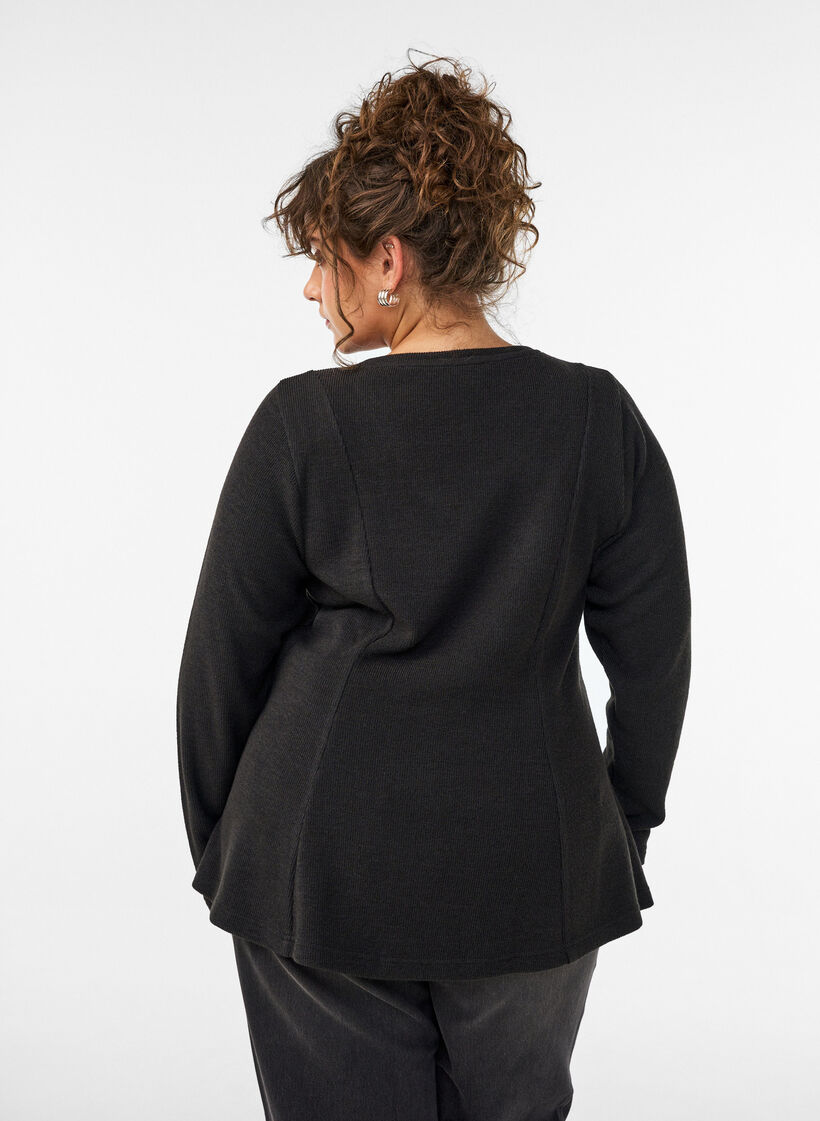 Bluse aus Jersey mit gerippter Struktur und A-Linien-Passform, Schwarz, Model image number 2