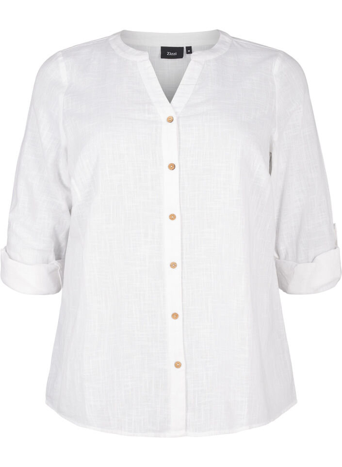 Baumwollbluse mit V-Ausschnitt, Wei&szlig;, Packshot image number 0