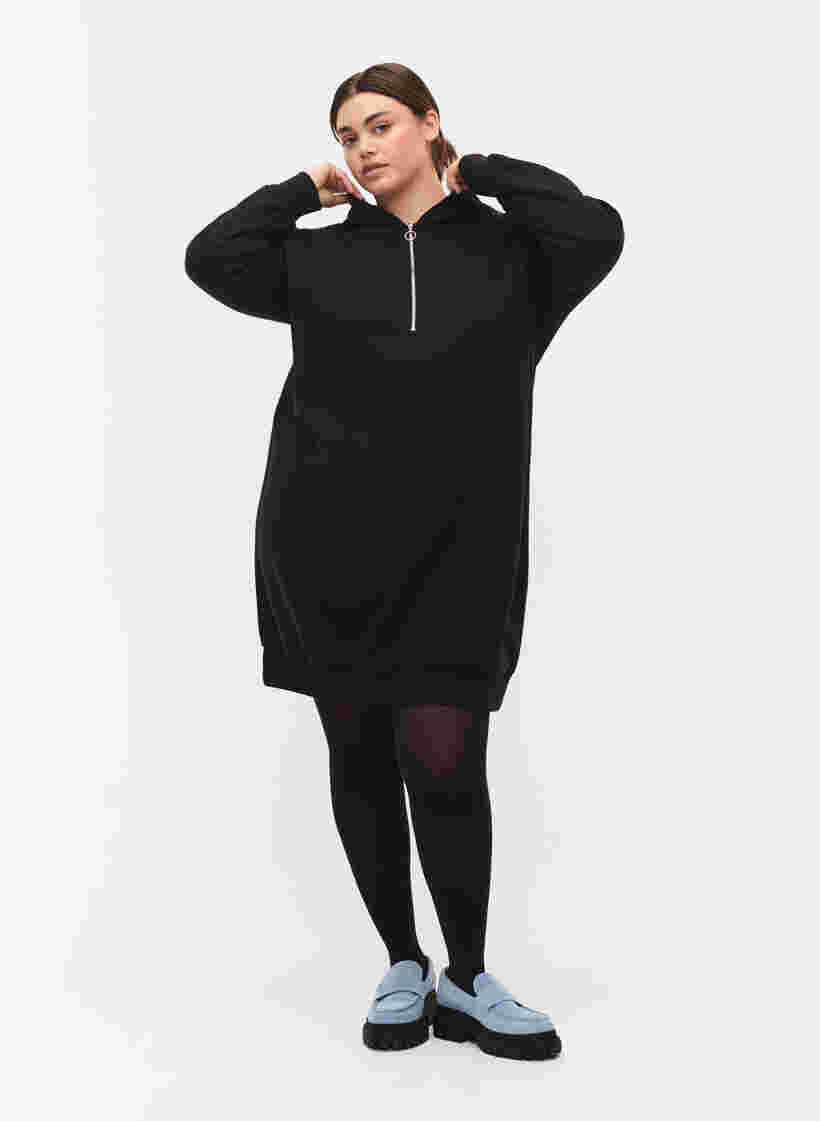 Pulloverkleid mit Kapuze und Reißverschluss, Black, Model image number 2