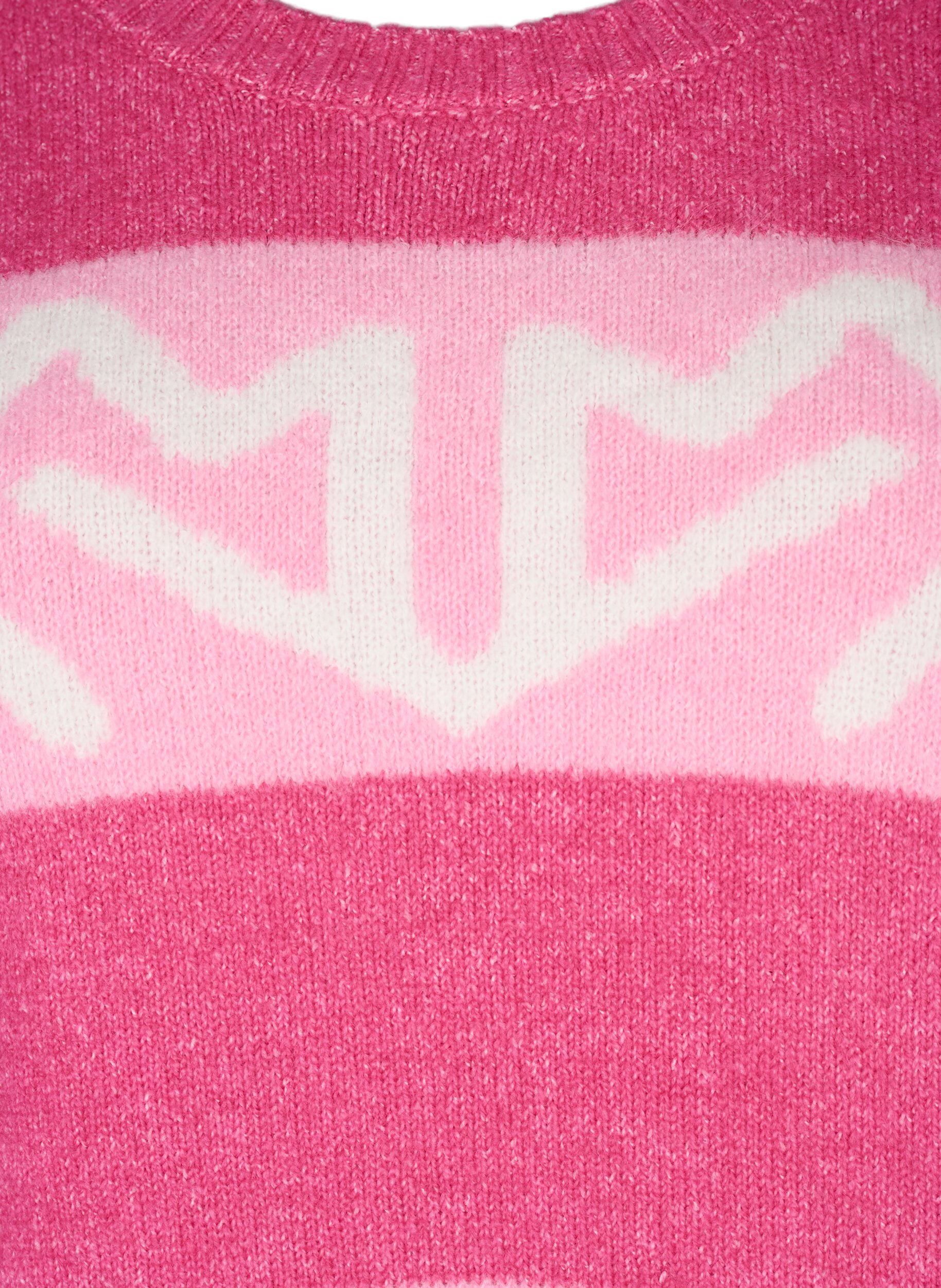 ZizziGestreifter Strickpullover mit grafischem Muster, Raspberry Rose Comb, Packshot image number 2