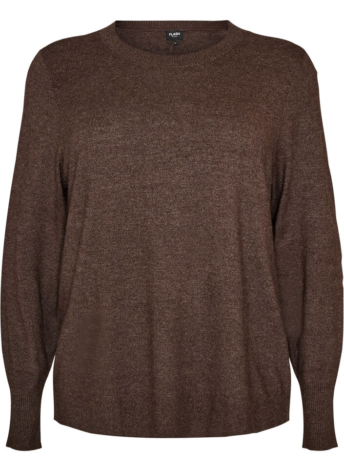 Strickbluse mit Rundhalsausschnitt, Braun, Packshot image number 0