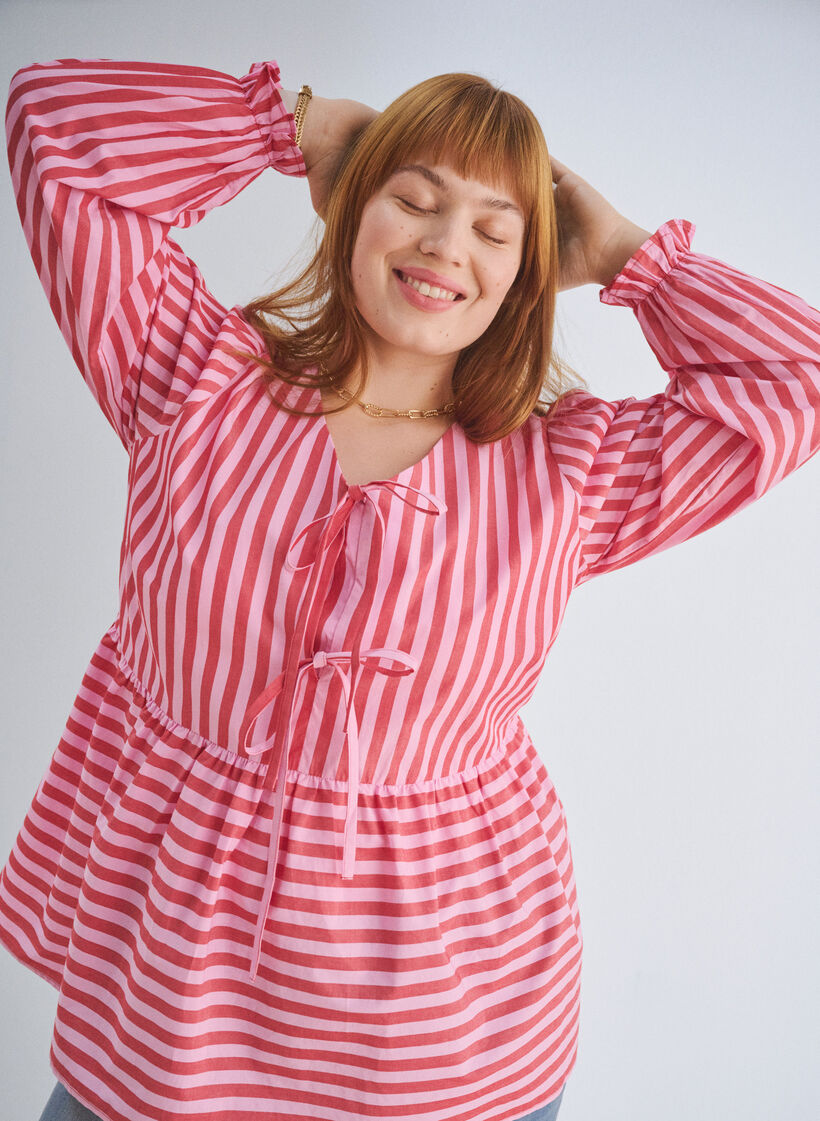 Bluse mit Streifen und Schleifen, Rot, Image image number 0