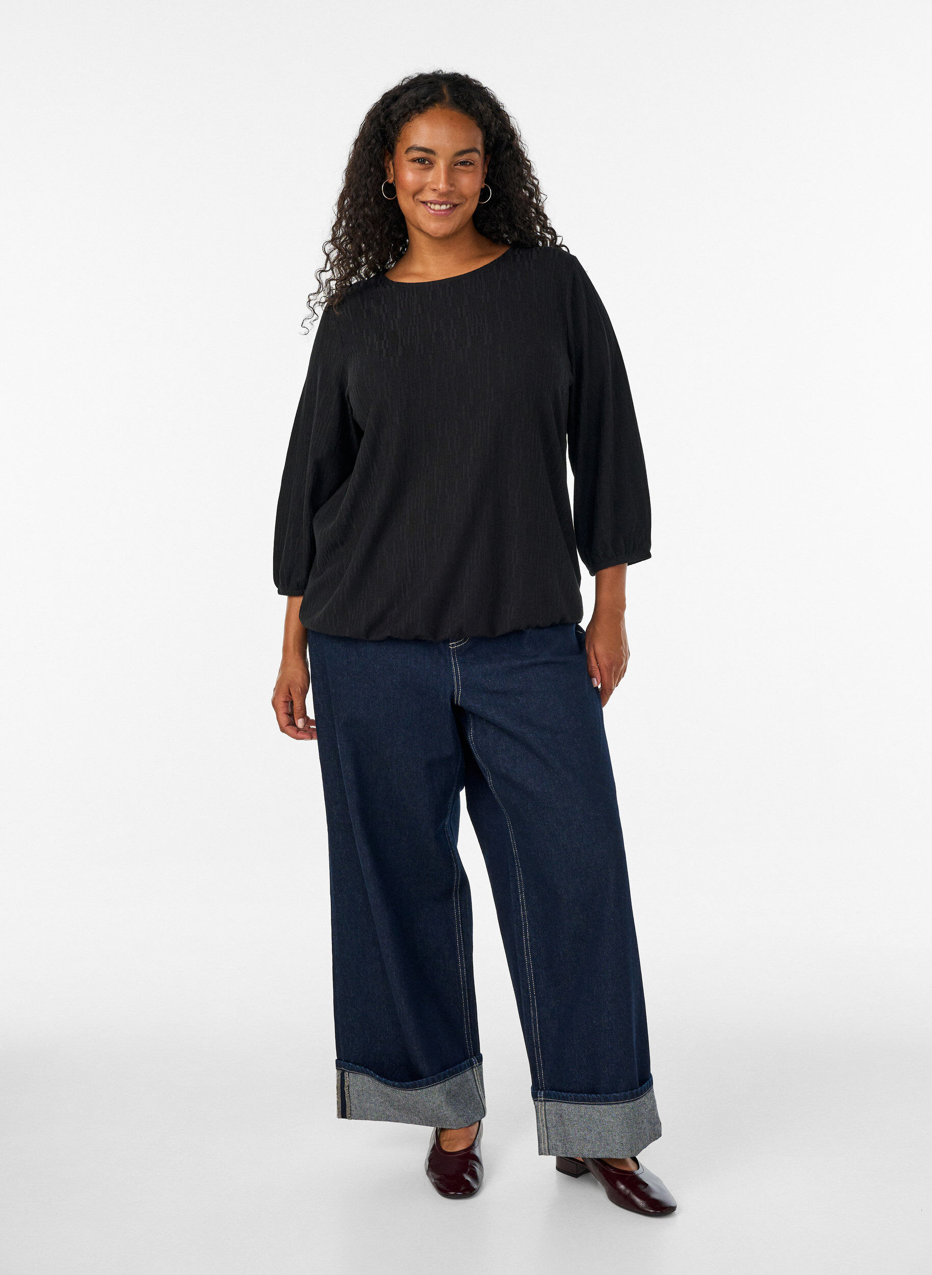 ZizziBluse mit Struktur und 3/4-&Auml;rmeln, Schwarz, Model image number 1