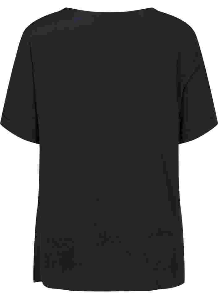 Kurzarm Bluse aus Viskose, Black, Packshot image number 1