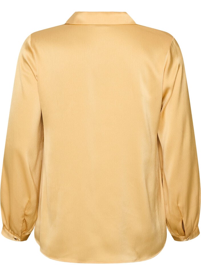 Bluse mit Hemdkragen und V-Ausschnitt, Gelb, Packshot image number 1