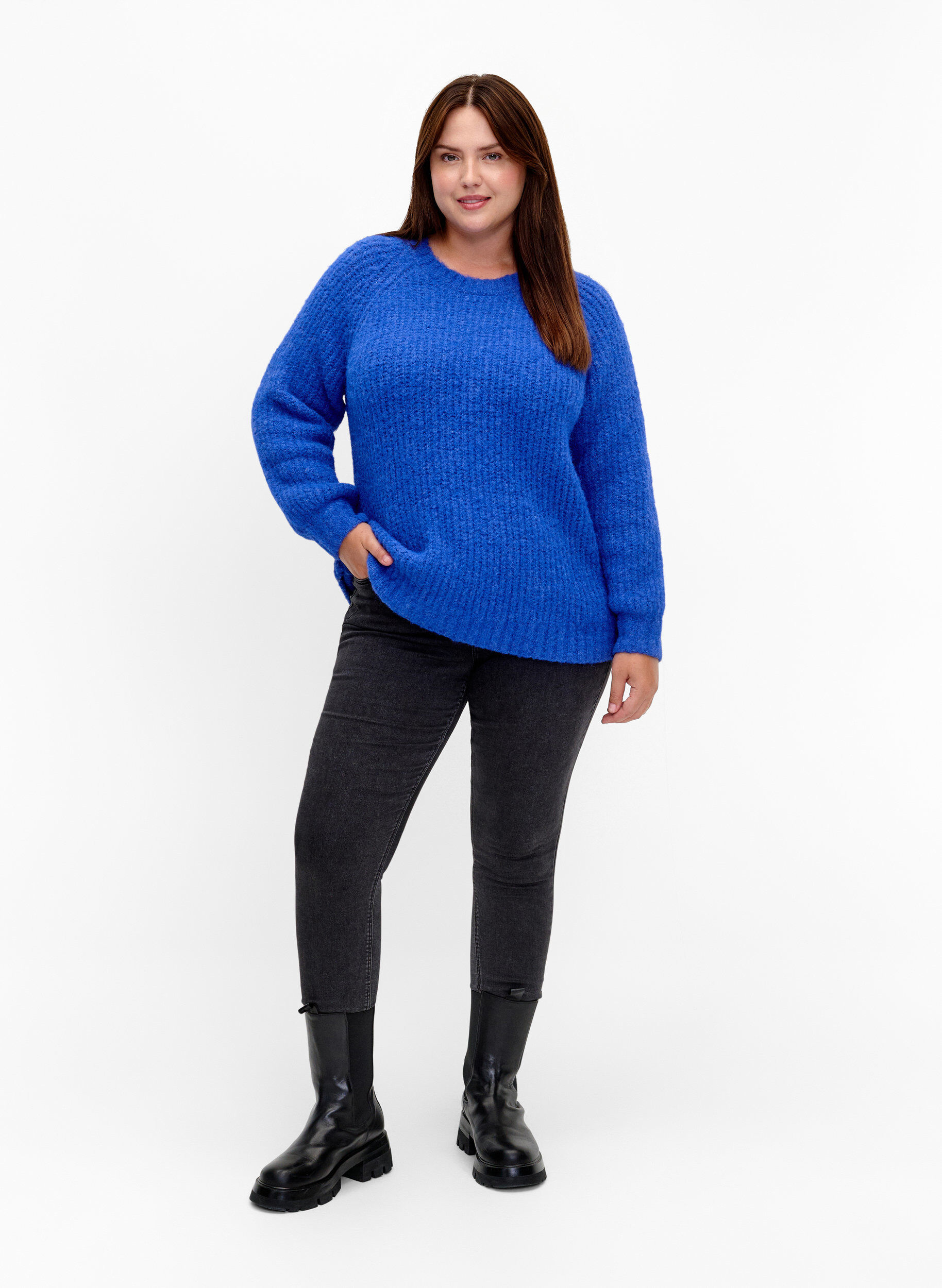 ZizziGestrickter Pullover mit Wolle und Raglan&auml;rmeln, Princess Blue, Model image number 2