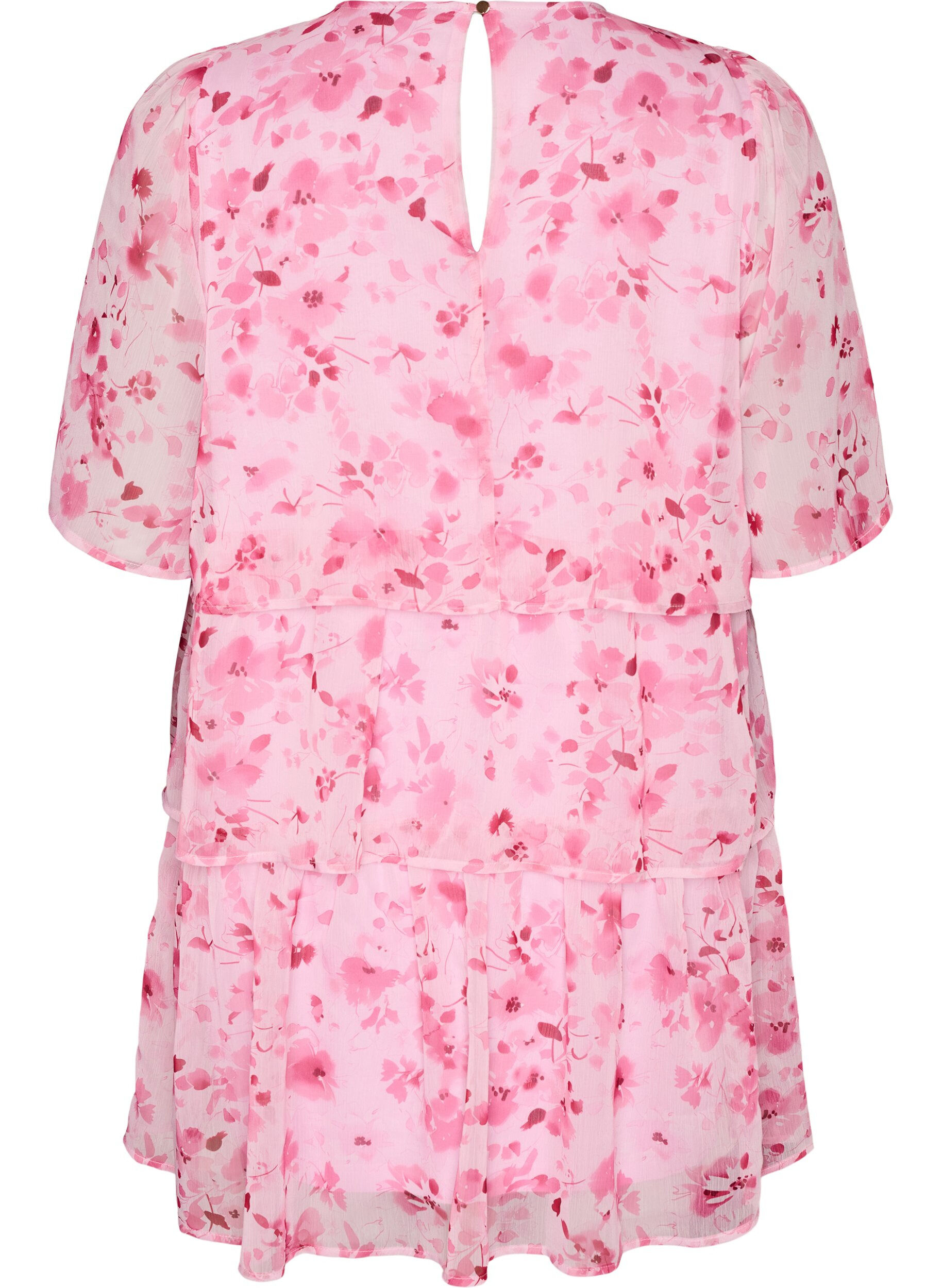 ZizziKurzes Kleid in Chiffon-Optik mit Blumenprint und Volantlagen, Pink, Packshot image number 1