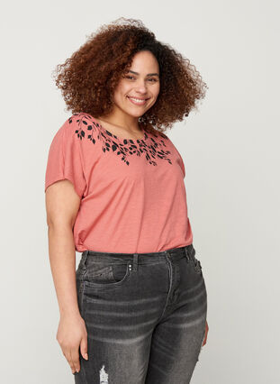 T-Shirt aus Baumwolle mit Printdetails, Canyon Rose LEAF, Model image number 0