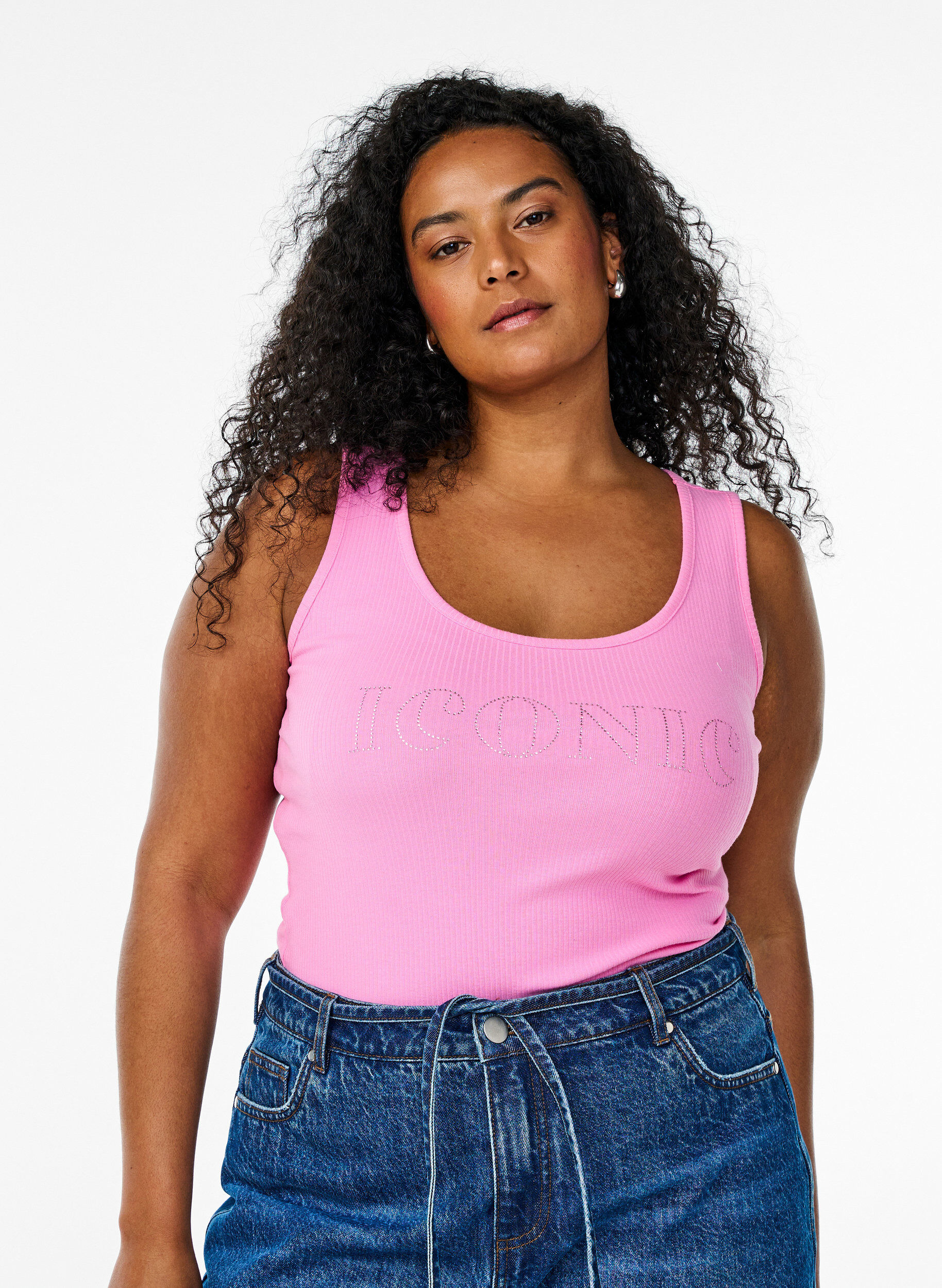 ZizziSchmal geschnittenes Tank-Top mit Strasssteinen, Pink, Model image number 0