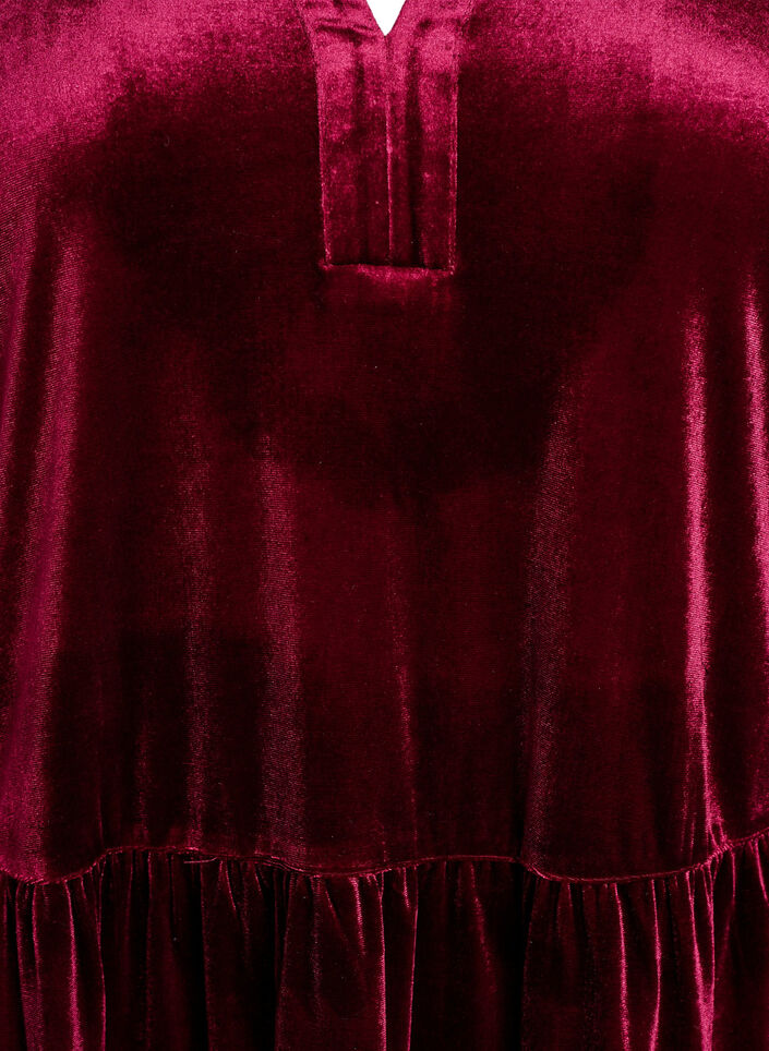 Kurzes Kleid aus Velours mit Rüschenkragen und langen Ärmeln, Rot, Packshot image number 2