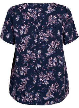FLASH – Kurzärmelige Bluse mit Print, Navy Rose Flower, Packshot image number 1