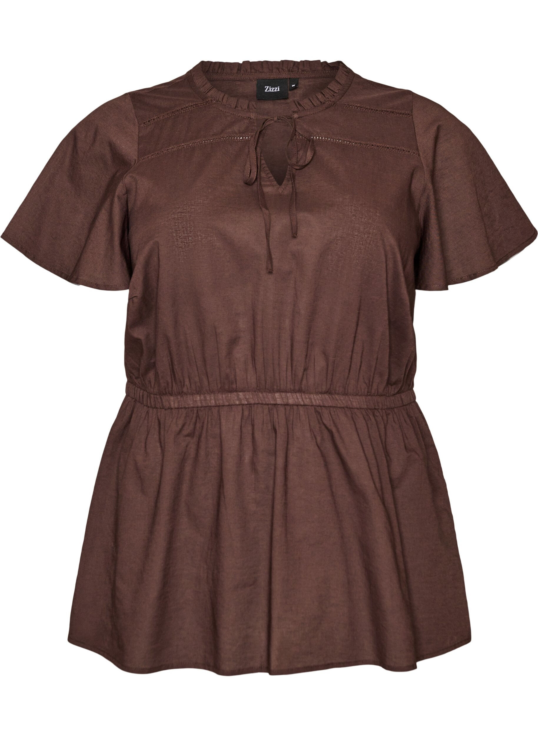 Baumwollbluse mit Bindeband und elastischer Taille