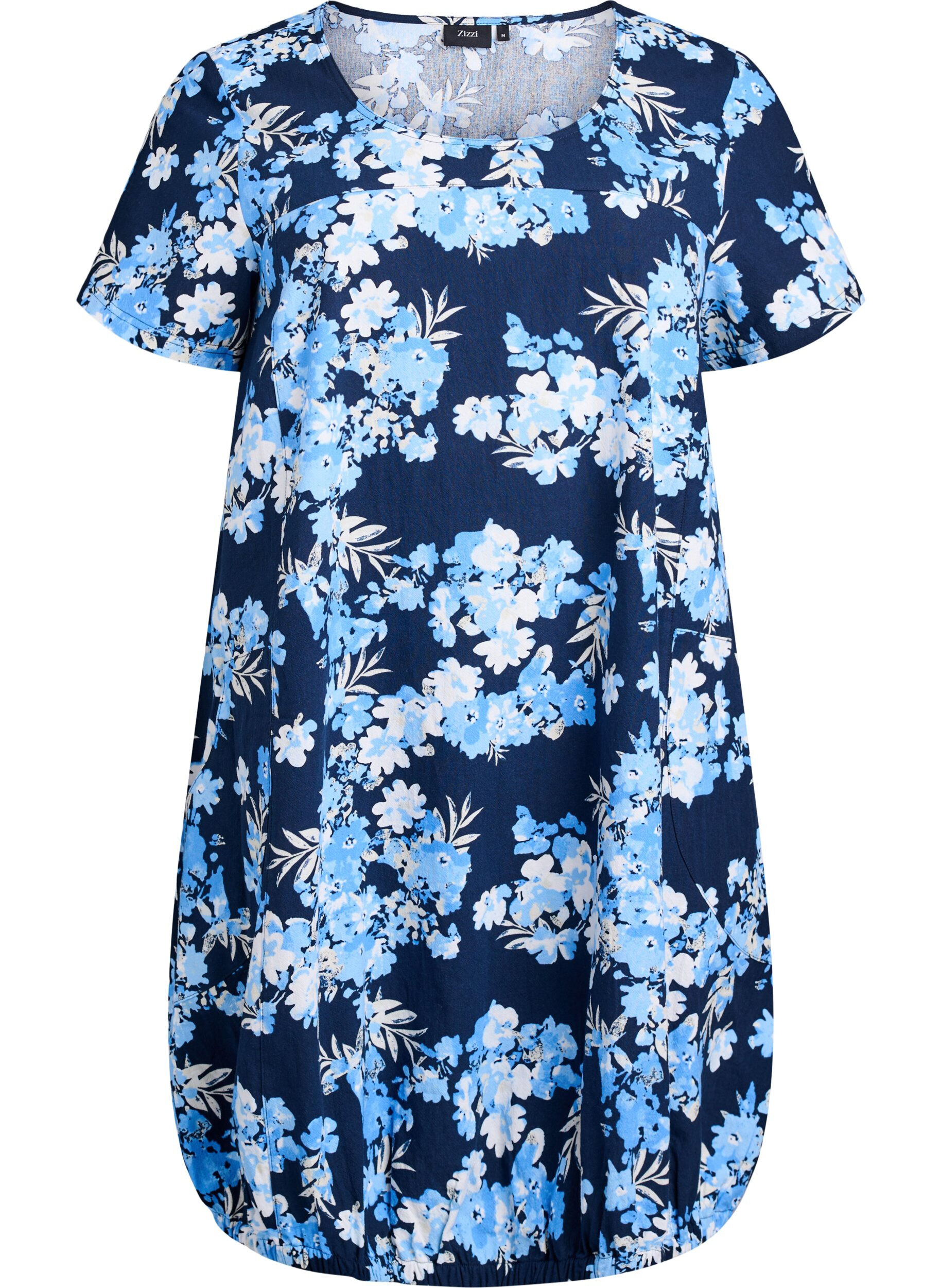 ZizziKurz&auml;rmliges Baumwollkleid mit Aufdruck, Blau, Packshot image number 0