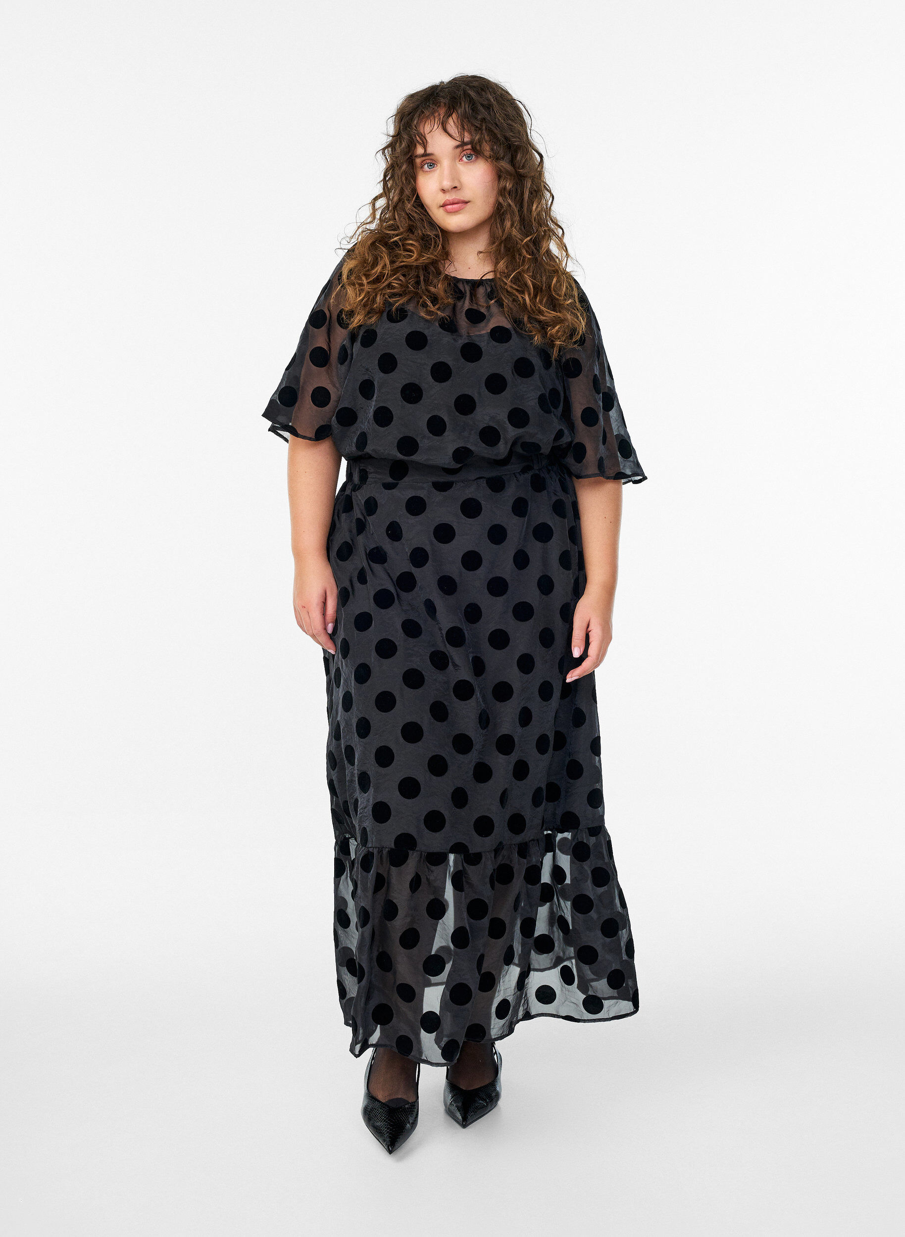 ZizziPartybluse in Organza-Optik mit Samtpunkten, Schwarz, Model image number 1