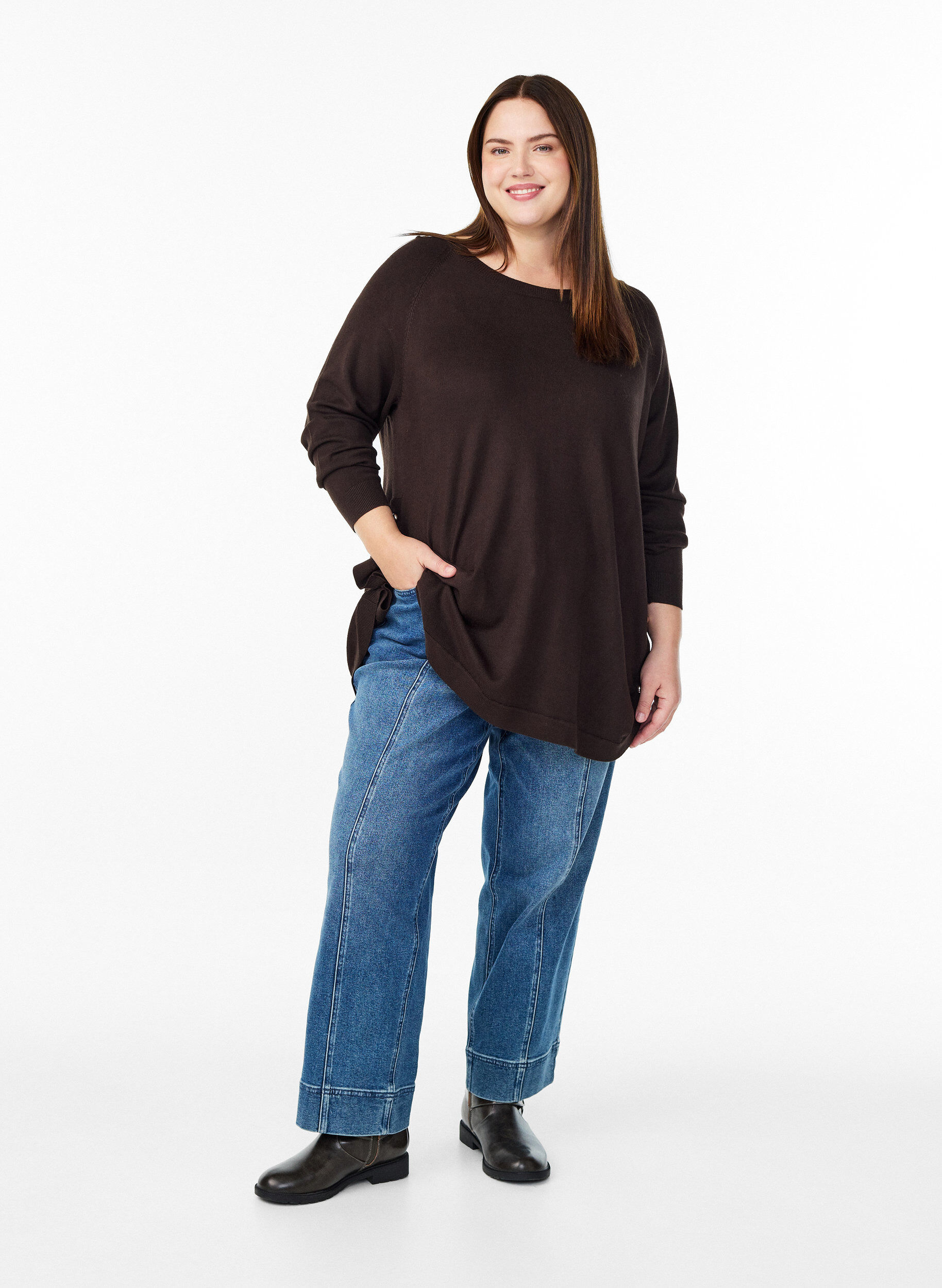 ZizziStrickbluse mit seitlichen Kn&ouml;pfen, Braun, Model image number 1