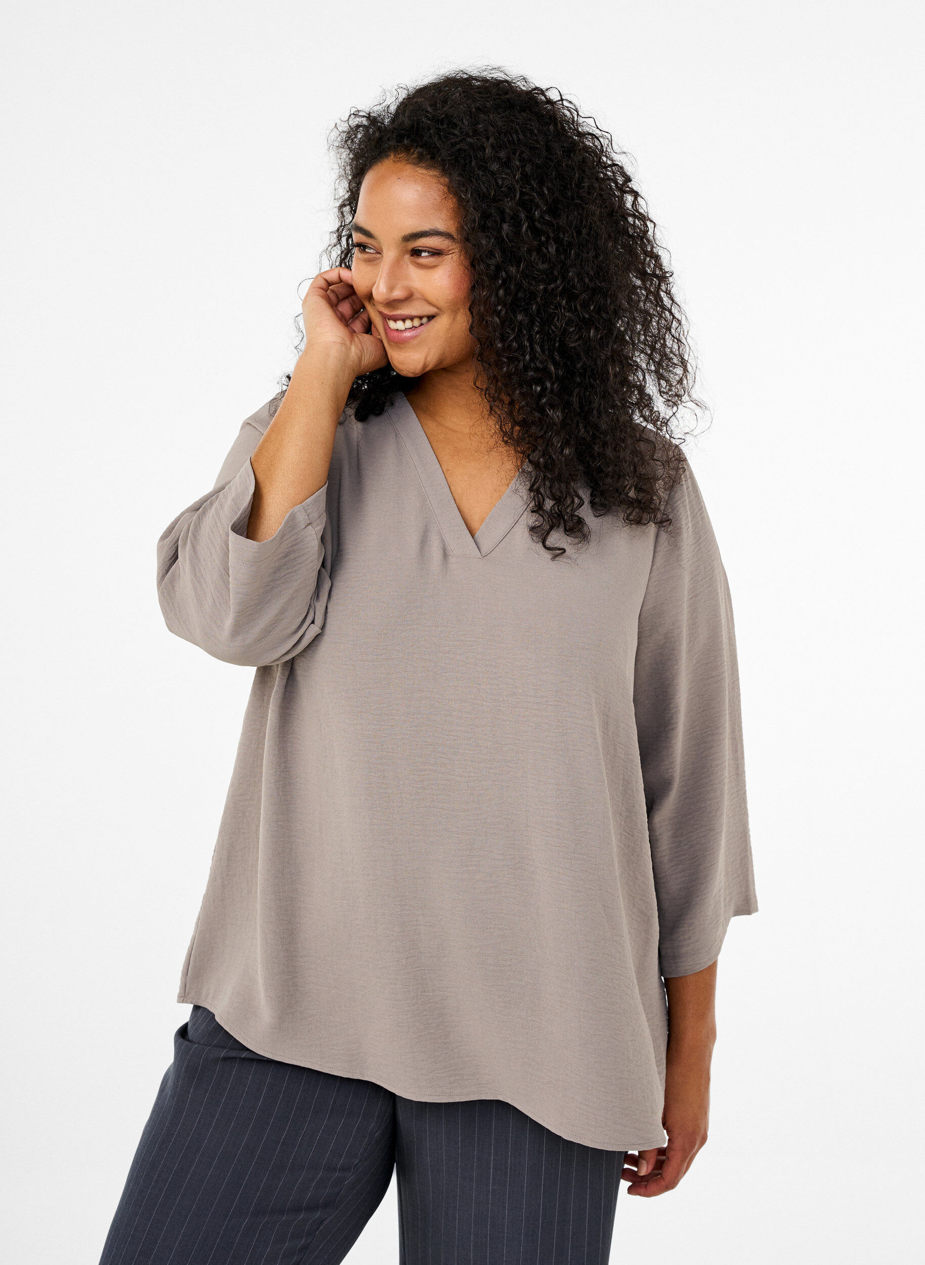 ZizziBluse mit 3/4-&Auml;rmeln, Beige, Model image number 0