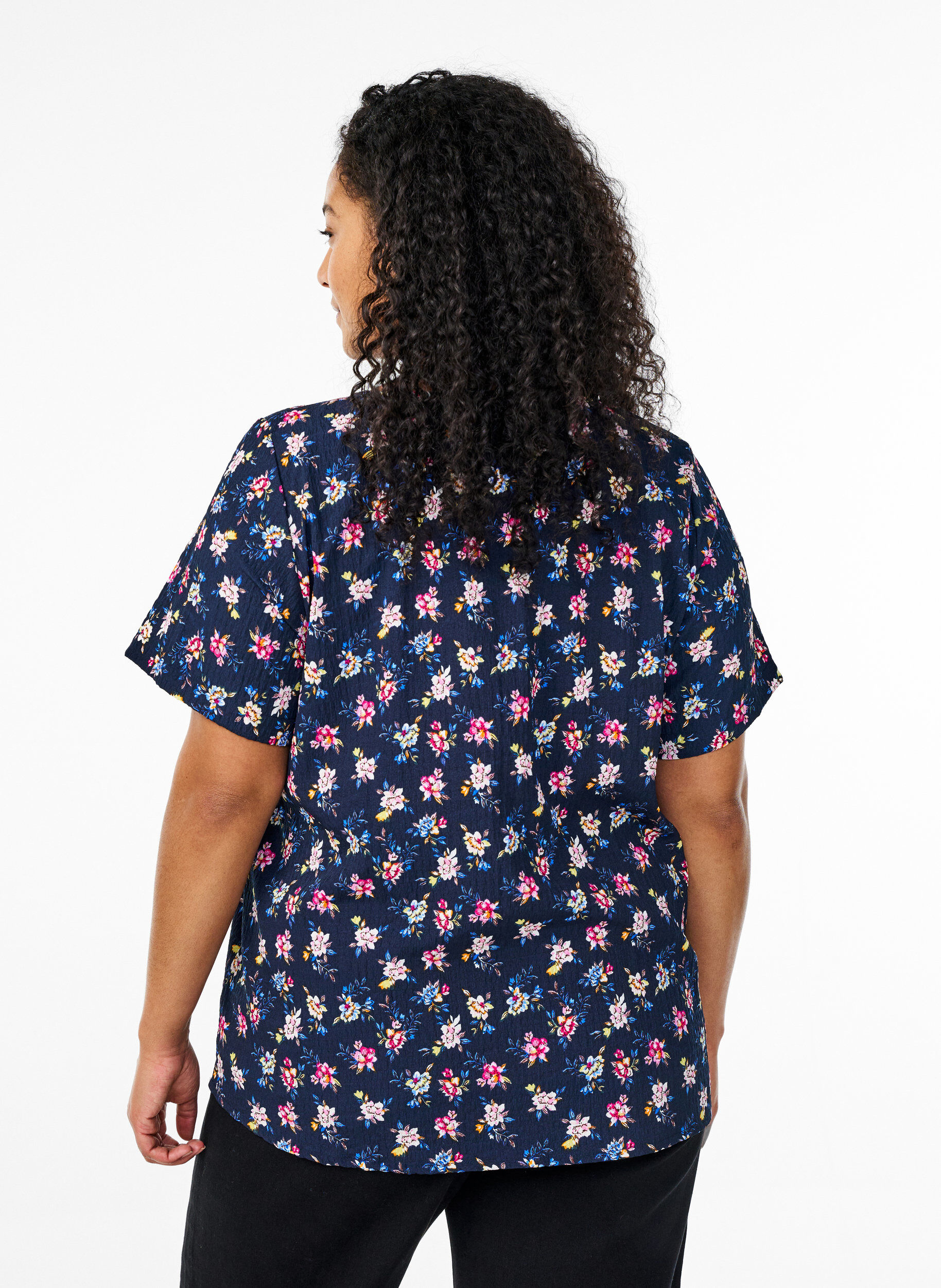 ZizziBluse mit Struktur und kurzen &Auml;rmeln, Blau, Model image number 2