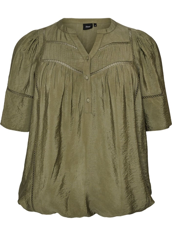 Bluse aus Viskose mit Biesen und Ballon&auml;rmeln, Gr&uuml;n, Packshot image number 0