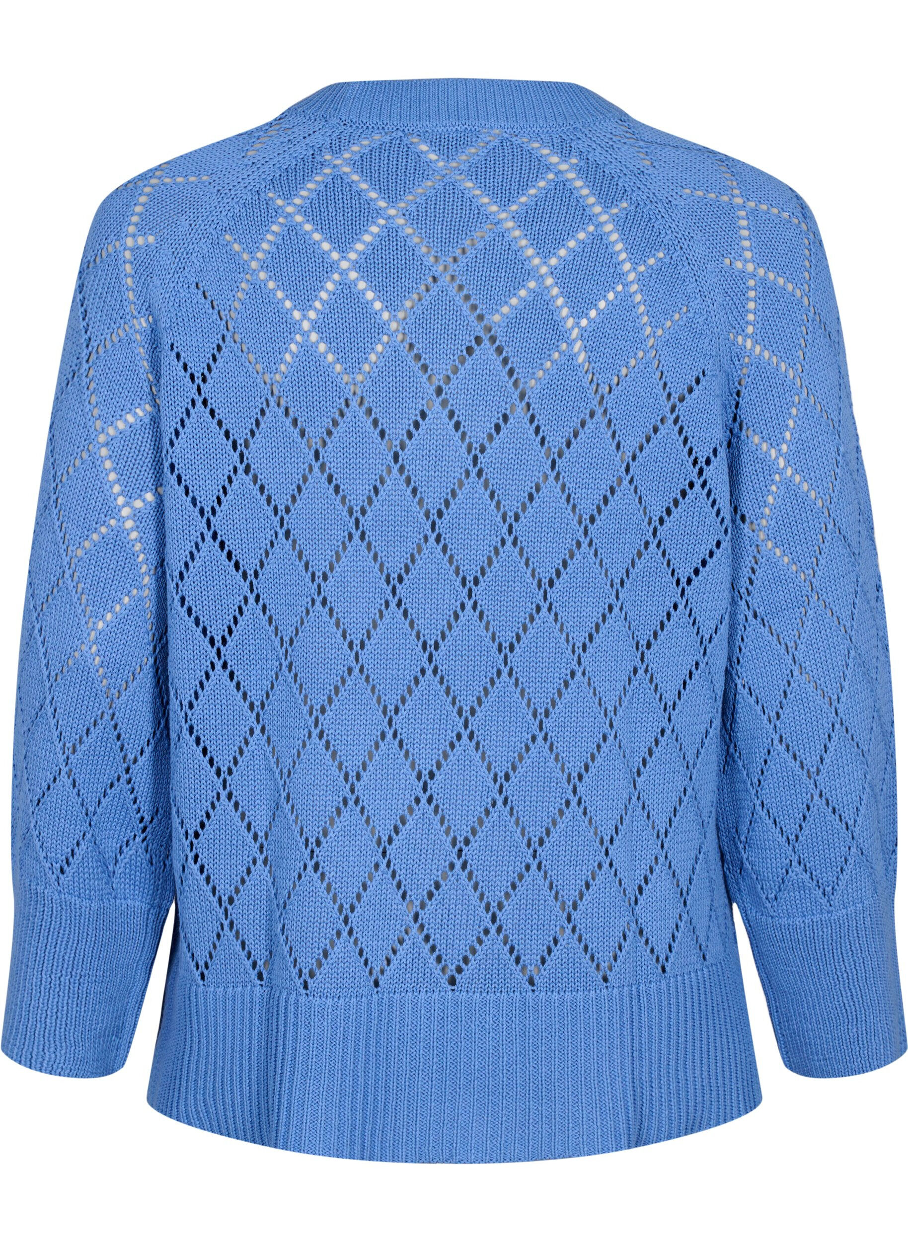 ZizziLang&auml;rmelige Strickbluse mit Lochmuster, Blue Bonnet, Packshot image number 1