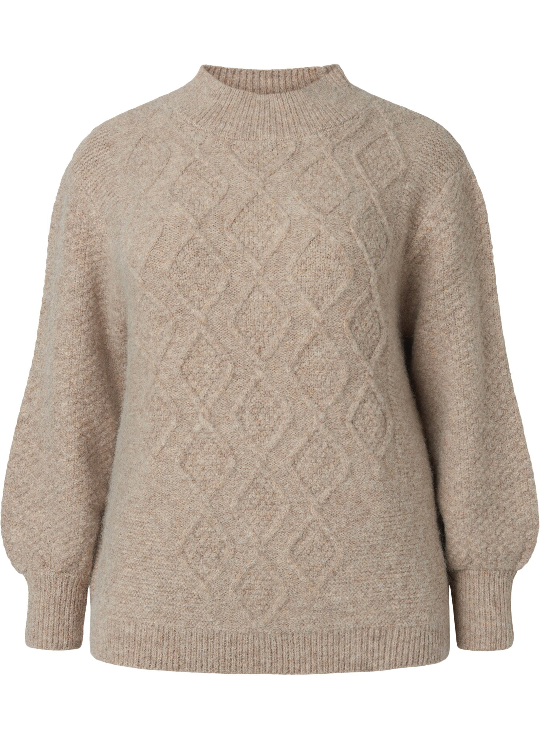 ZizziGemusterter Strickpullover mit Rollkragen, Simply Taupe Mel., Packshot image number 0