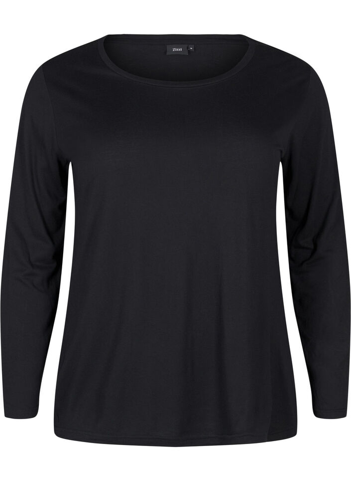 Lang&auml;rmelige Bluse aus Wolle und Viskose, Schwarz, Packshot image number 0