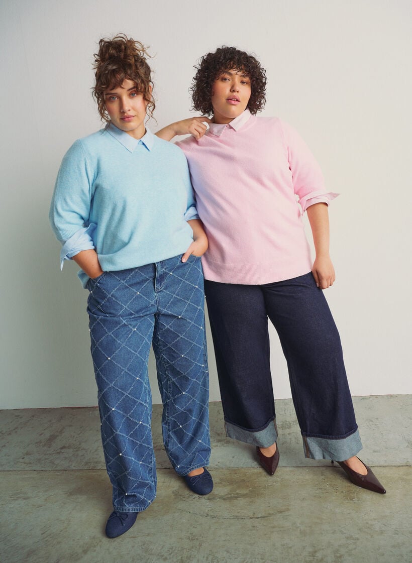 Bluse aus Strick mit kurzen Ärmeln, Blau, Image