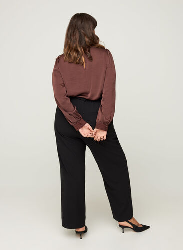 Bluse mit hohem Hals und Puffärmeln, Brown Ass, Model image number 1