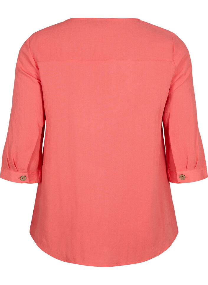 Bluse aus Viskose mit Knöpfen und V-Ausschnitt, Deep Sea Coral, Packshot image number 1
