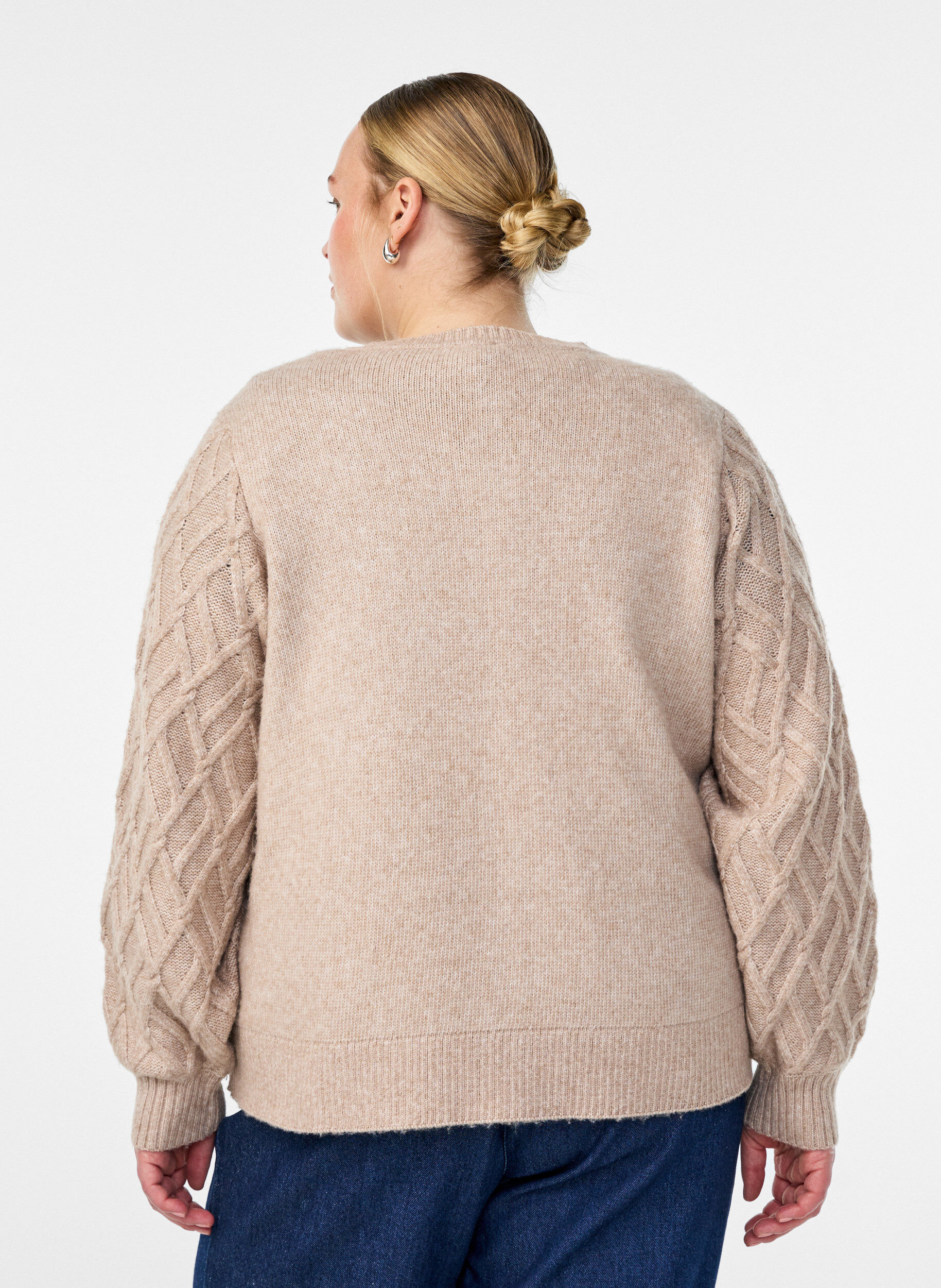 ZizziZopfmuster Strickjacke mit Perlenkn&ouml;pfen, Beige, Model image number 2