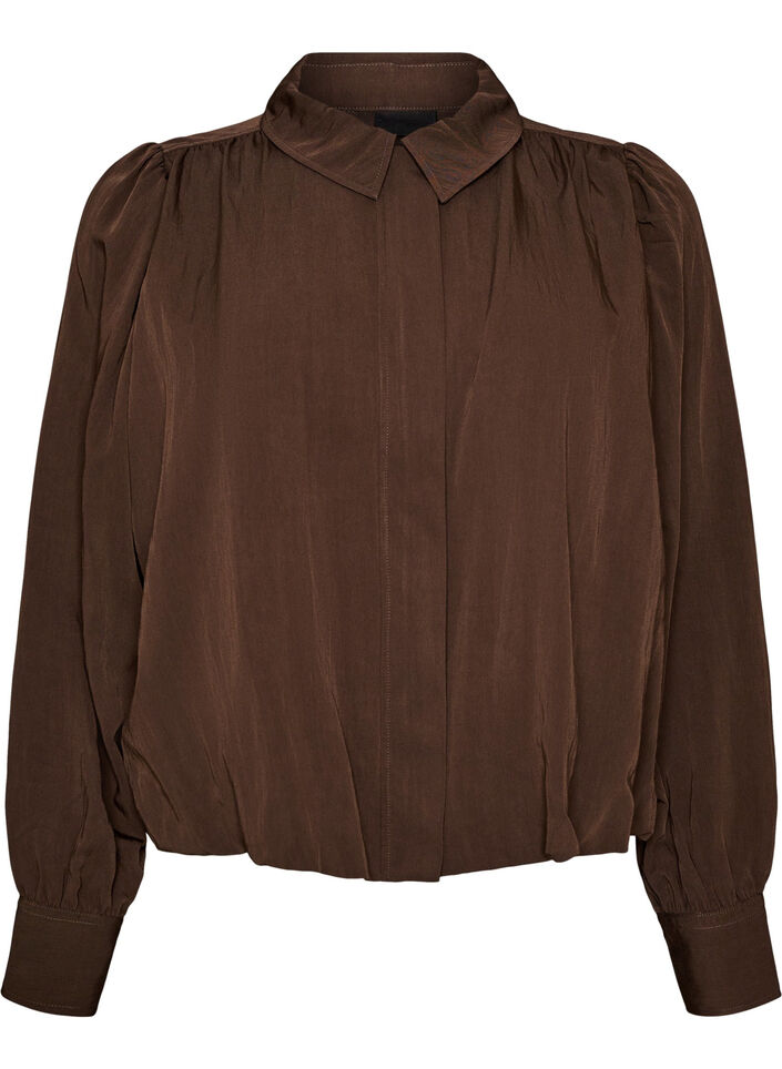 Bluse mit Ballonform und verdecktem Rei&szlig;verschluss, Braun, Packshot image number 0