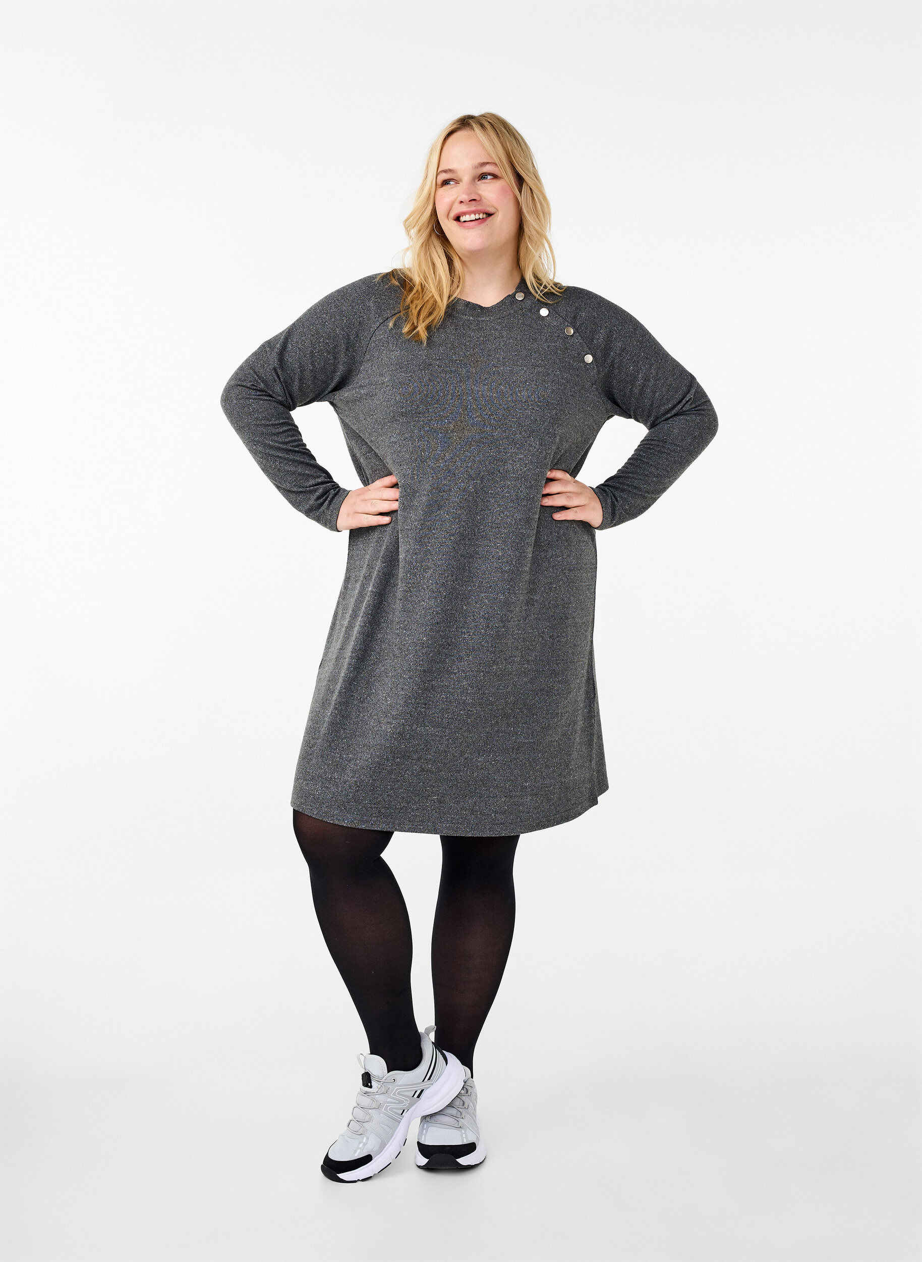 ZizziJerseykleid mit Kn&ouml;pfen, Dark Grey Melange, Model image number 2