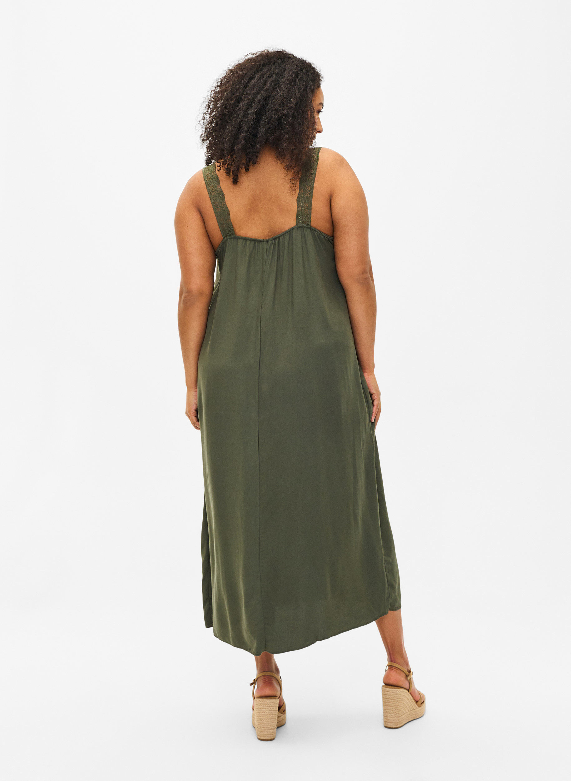 ZizziMidi-Tr&auml;gerkleid aus Viskose mit Spitze, Thyme, Model image number 1