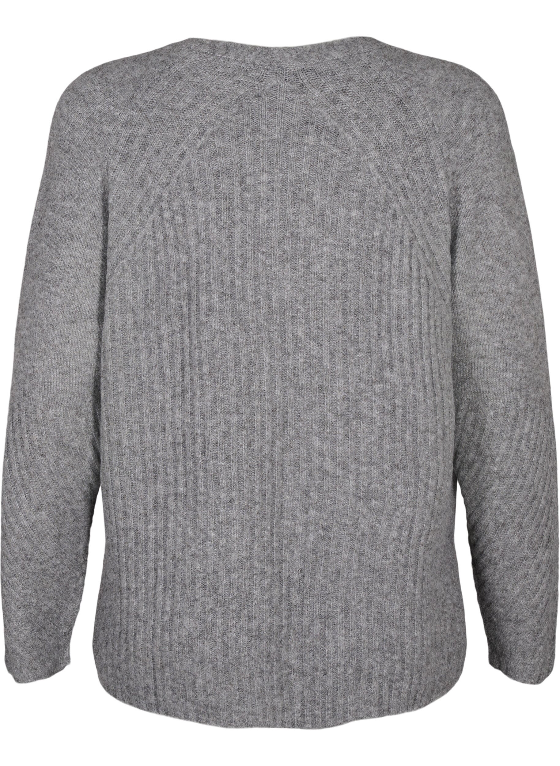 ZizziStrickpullover mit Schlitz, Light Grey Melange, Packshot image number 1