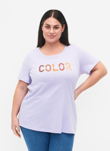T-Shirt aus Baumwolle mit Print, Lavender COLOR, Model image number 0