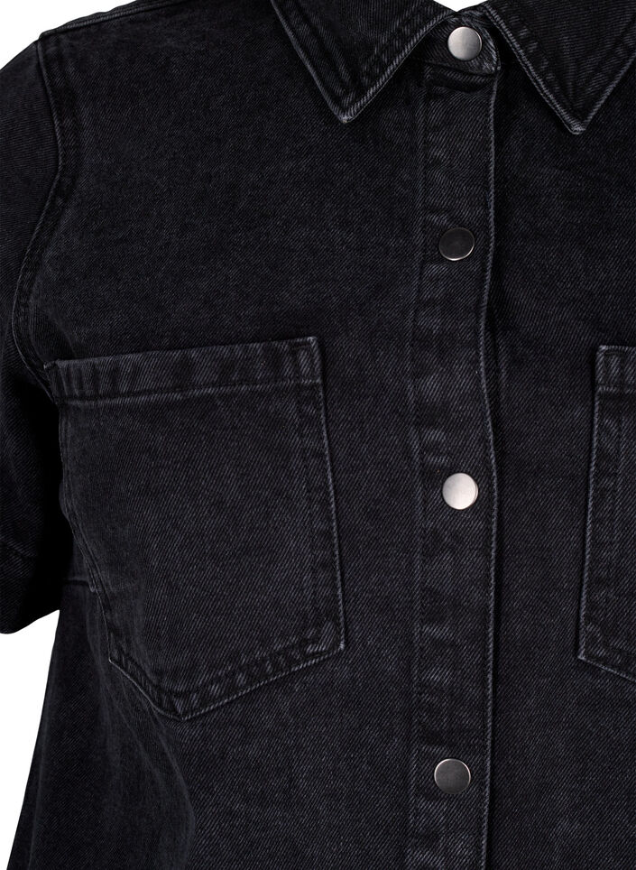 Langes Denim-Shirt mit kurzen Ärmeln, Grey Washed, Packshot image number 2