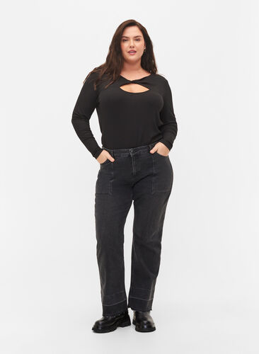 Wide Fit Jeans mit hoher Taille, Grey Denim, Model image number 0