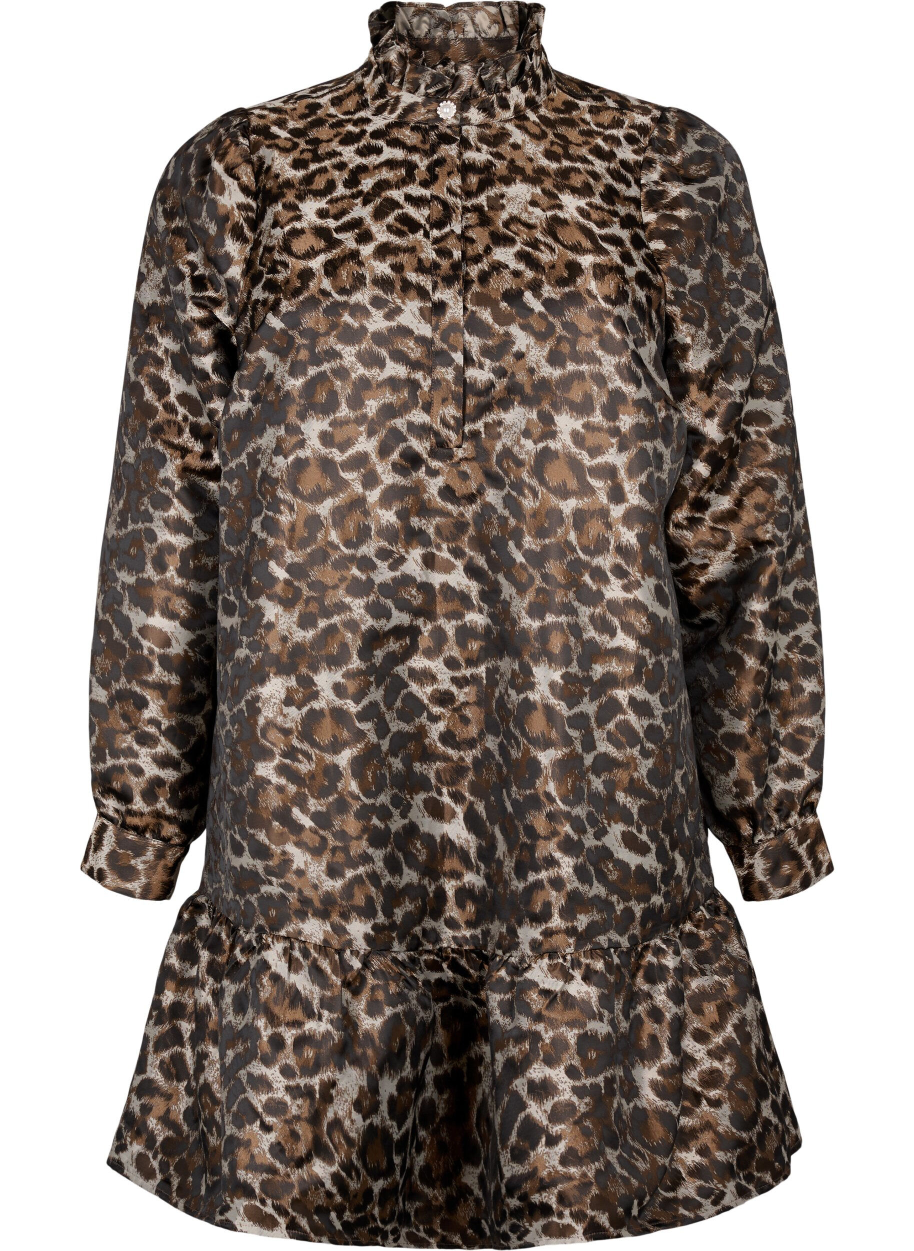 ZizziKurzes Jacquardkleid mit Leopardenmuster, Brown Leo AOP, Packshot image number 0
