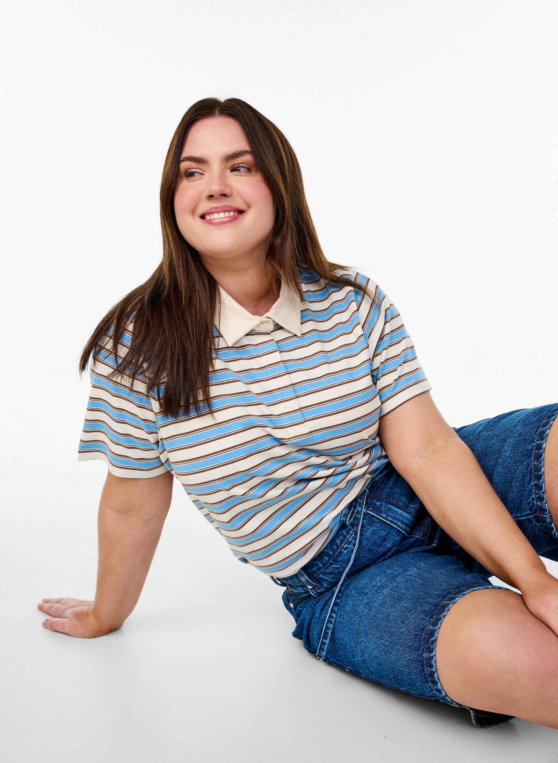 ZizziPoloshirt mit Streifen und kurzen &Auml;rmeln, Blau, Image image number 0