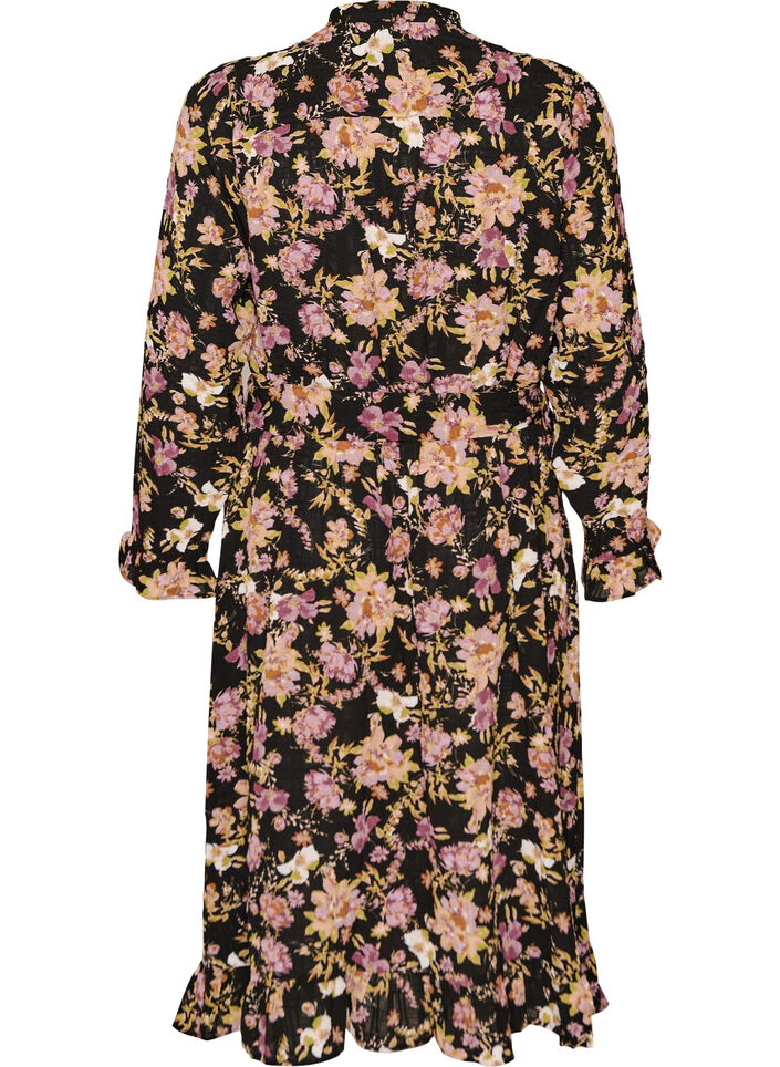 Midikleid mit gebl&uuml;mtem Print und abnehmbarem Bindeg&uuml;rtel, Schwarz, Packshot image number 1
