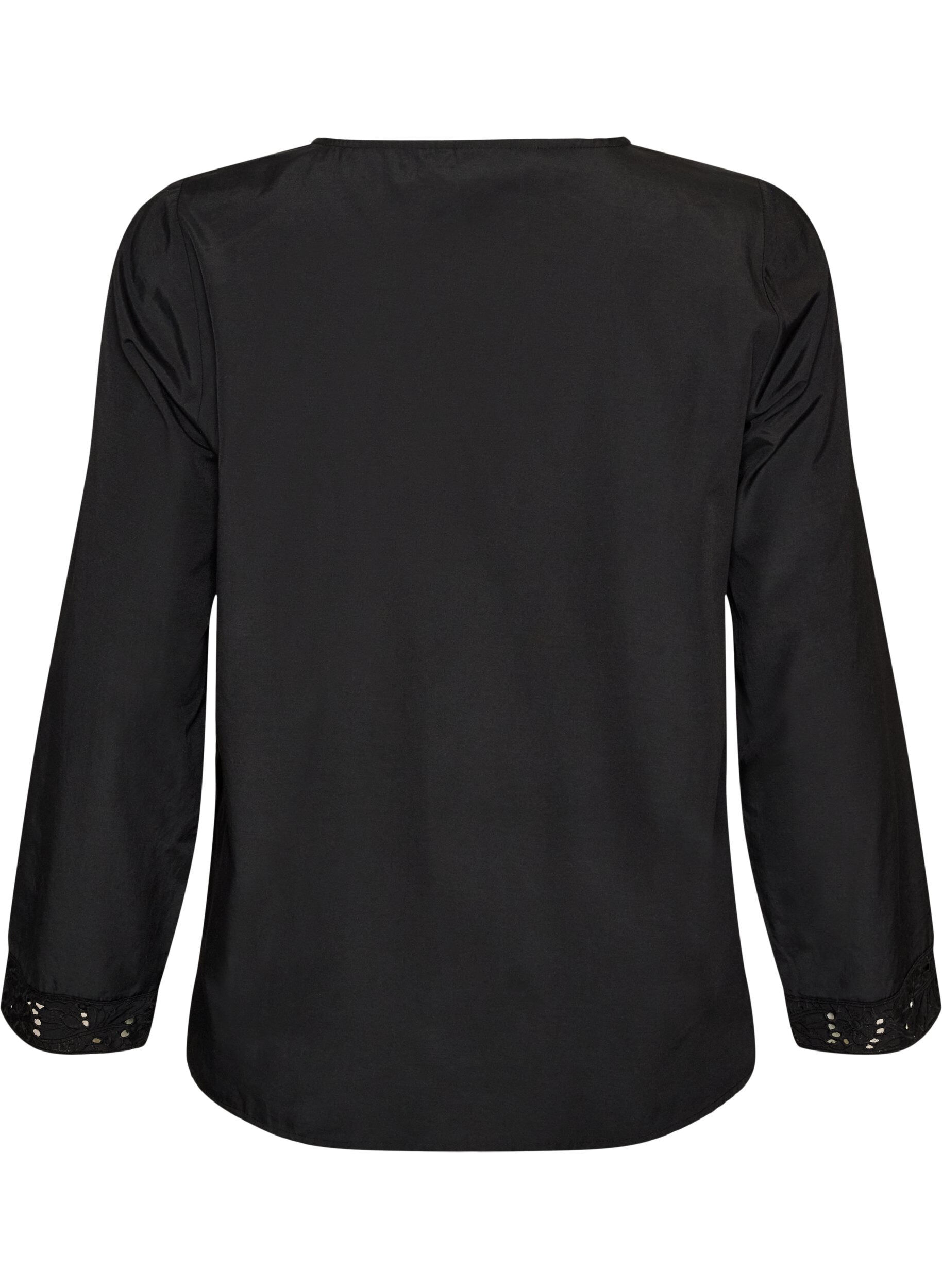 ZizziHemdbluse mit Lochstickerei, Schwarz, Packshot image number 1