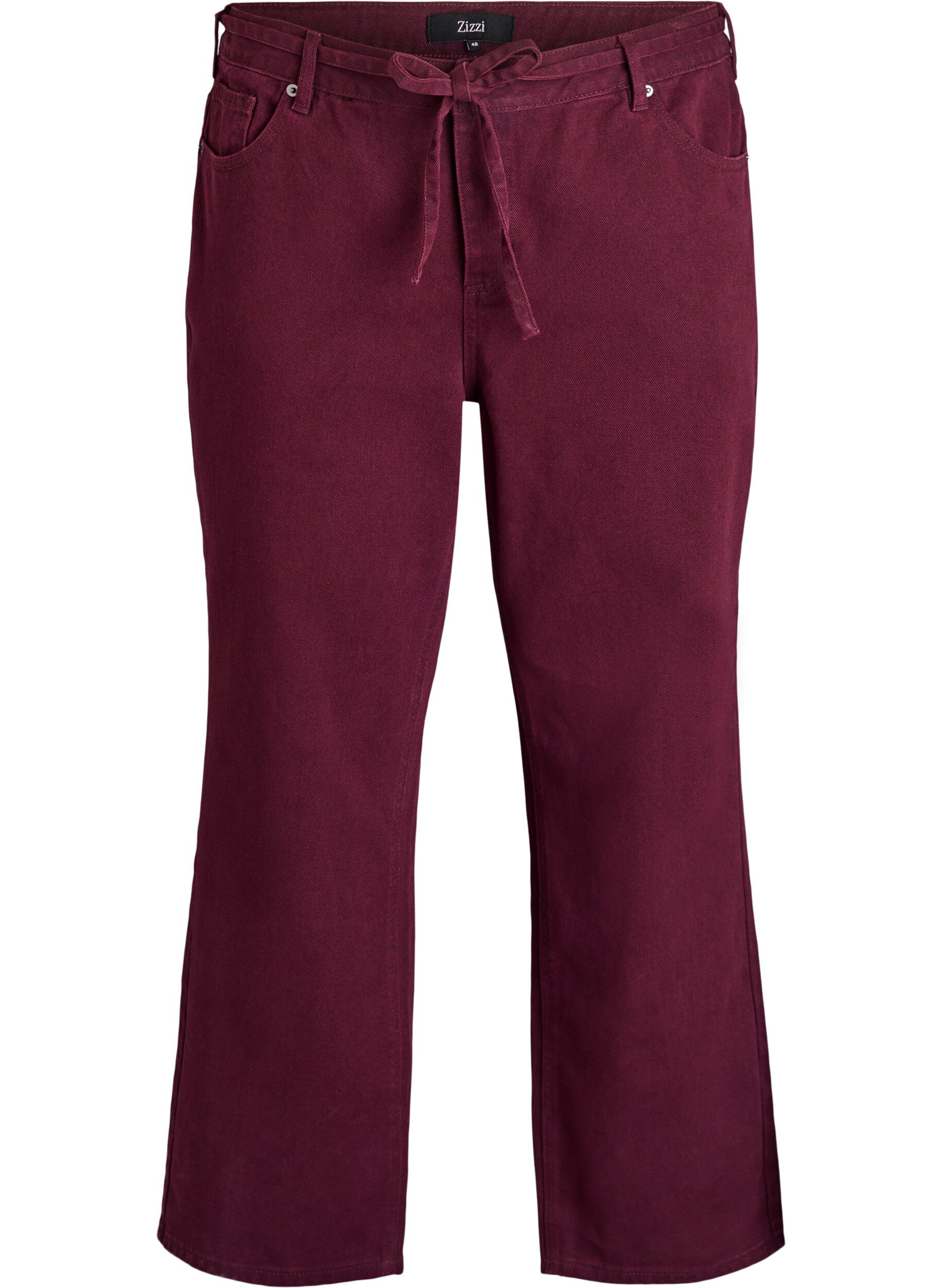 Farbige hoch taillierte Jeans mit Bindeg&uuml;rtel