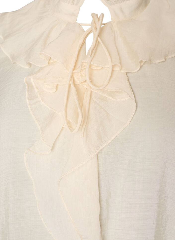 Viskosebluse mit R&uuml;schen und langen &Auml;rmeln, Vanille, Packshot image number 2