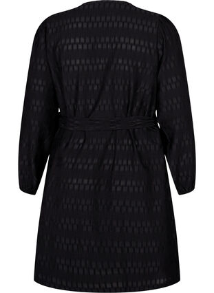 Wickelkleid mit Langarm und strukturiertem Muster, Black, Packshot image number 1