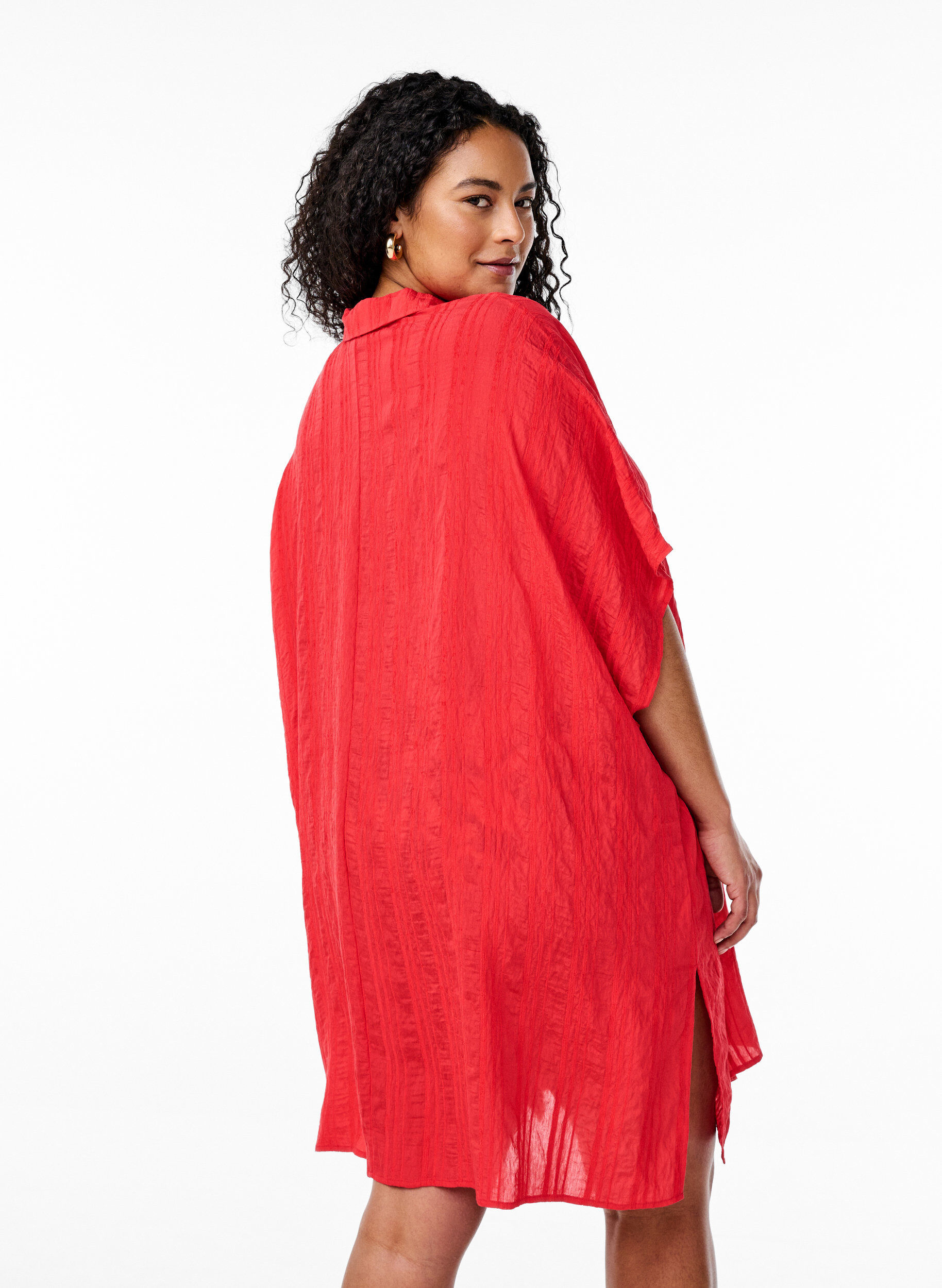 ZizziStrandkaftan mit Kragen und Knopfverschluss, Rot, Model image number 2
