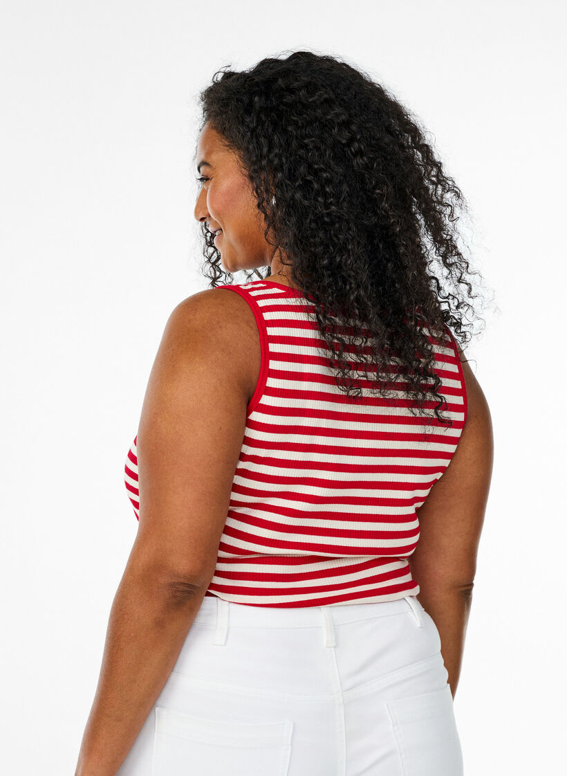 Gestreiftes Tanktop mit Rippenstruktur, Rot, Model image number 2
