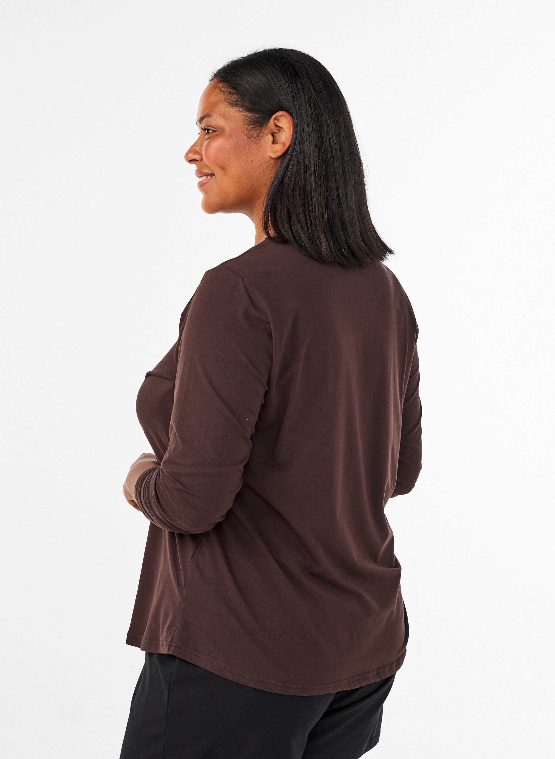 ZizziPyjamaoberteil aus Baumwolle mit Herzmuster, Braun, Model image number 2