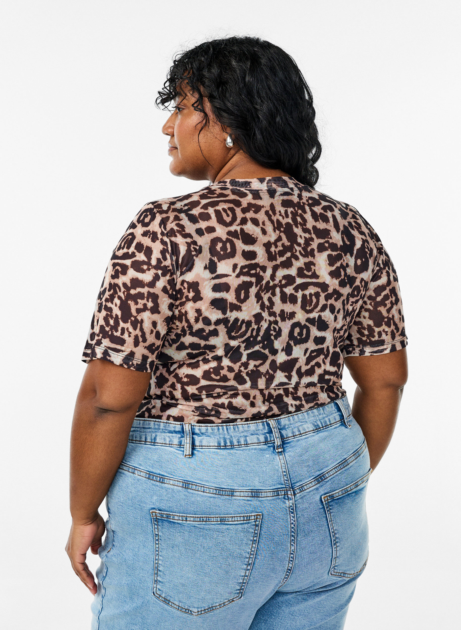 ZizziBluse aus Mesh, mit kurzen &Auml;rmeln, Braun, Model image number 2