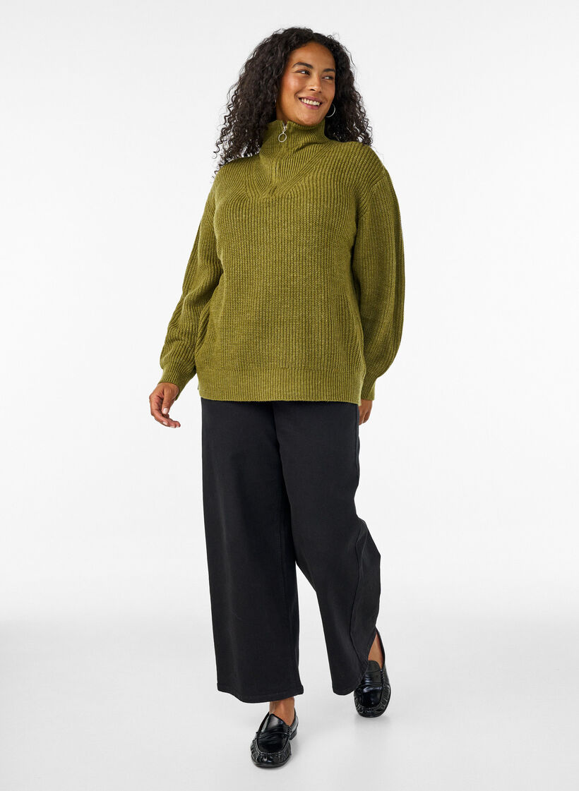 Strickpullover mit hohem Kragen und Rei&szlig;verschluss, Gr&uuml;n, Model image number 1